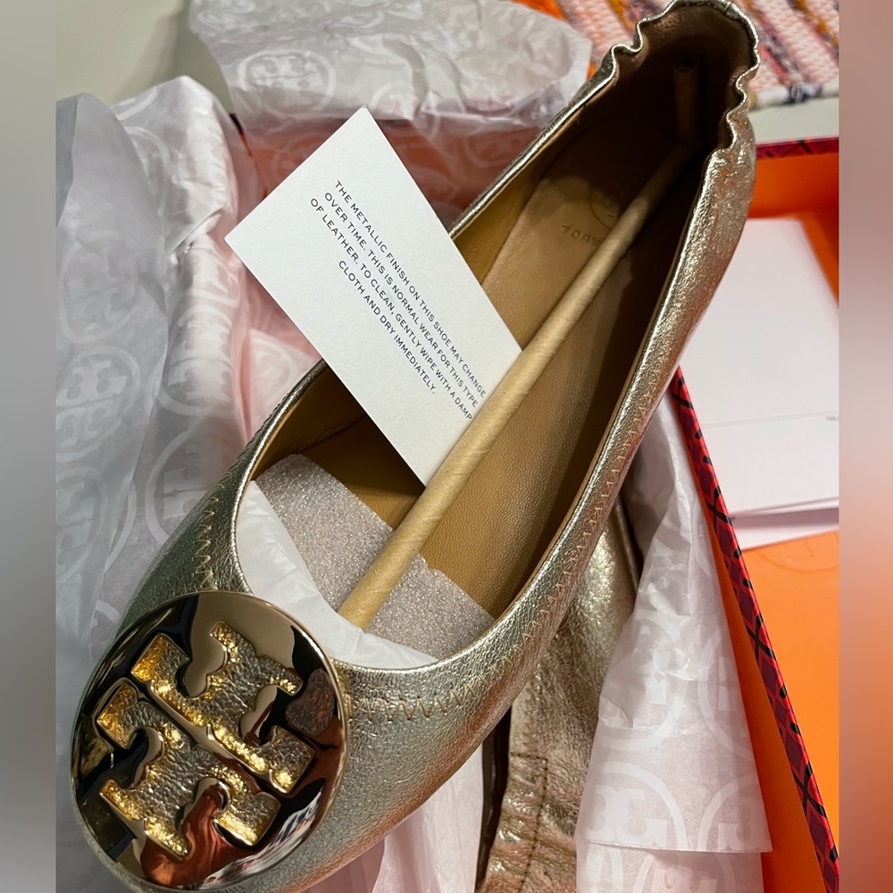 Tory Burch Spark Gold Minnie Travel Ballet Flats